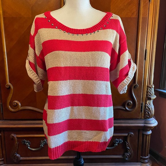 Red and Beige Striped "Together Classics" Sweater - Picture 1 of 5